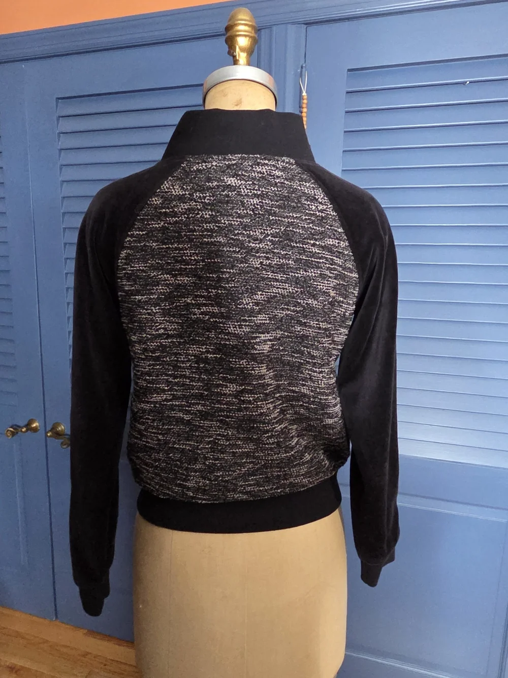 Sean John Velour Marled Bomber Jacket Track Top Black White XL Like New